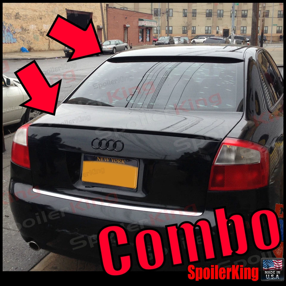 COMBO Rear Roof Wing & Trunk Lip Spoiler Fits Audi A4 2002-05 B6 4dr 284R/244L — 第 1/4 张图片