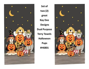 KAY DEE DESIGNS H6801 Halloween cachorros calabazas perros ~ 2 toallas de rizo de doble propósito ~ - Imagen 1 de 2