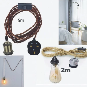Kit luce a sospensione E27 5 m tessuto cavo flessibile spina lampada set lampadina vintage UK - Foto 1 di 34