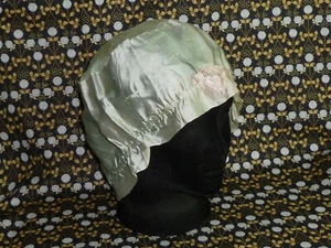 Antique Boudoir Night Cap Silk Satin Vintage Edwardian Flapper Hat Green - Picture 1 of 9