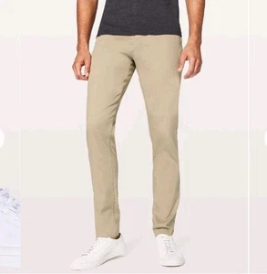 LULULEMON COMMISSION Mens 34x33 Khaki Classic Fit Swift Cotton Stretch Pants  - Picture 1 of 9