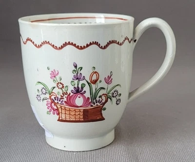 STAFFORDSHIRE PEARLWARE HAND PAINTED BASKET OF FLOWERS COFFEE CUP 2 C1790 - Image 1 of 4