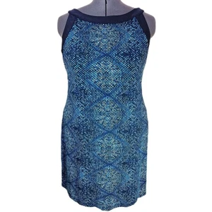 Avon Blue Sheath Dress Mosaic Print Women's 1X Stretch Comfort Casual Boat Neck - Picture 1 of 8