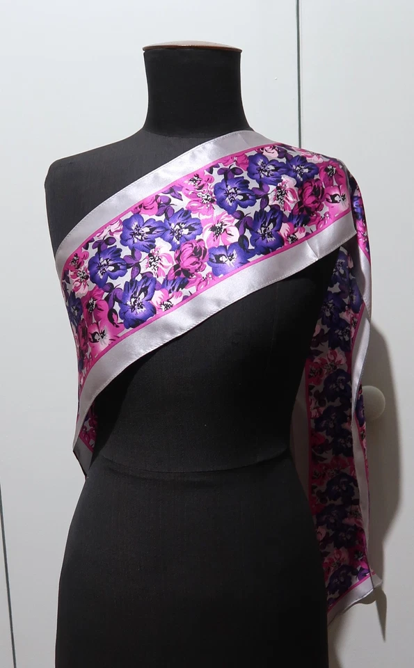 Vintage 17 x 154cm Oblong Laura Ashley Purple & Pink Floral Silk Scarf - image 1 of 4