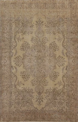 Alfombra vintage tamaño habitación 6x9 lana anudada a mano alfombra medallón dorado claro Foto 1 de 4