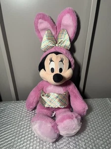 Disney Store Pink Minnie Mouse Easter Bunny Plush Soft Toy 18” Satin Bow - Picture 1 of 8