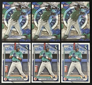 Lote de 6 tarjetas de béisbol Felnin Celesten Seattle Mariners Bowman Prospects y más - Imagen 1 de 6