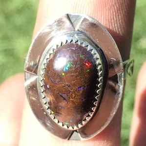 25 Ct Tw Untreated Australian Boulder Opal Handmade Sterling Silversmith Ring - Picture 1 of 10