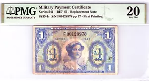 Series 541 $1 Replacement Note PMG 20 VF Military Payment Certificate S831-1r - Picture 1 of 13