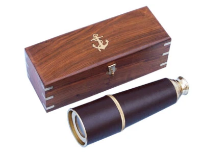 Deluxe Class Admiral's Brass - Leather Spyglass Telescope 27" w/ Rosewood Box - Image 1 of 4