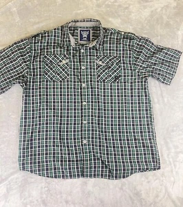 Akademiks Shirt Adult 5XL Blue Green Button Up Casual Short Sleeve Mens - Picture 1 of 6