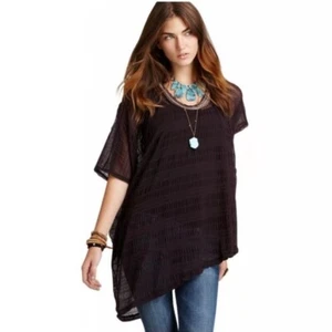 Free People New Romantics Top Women Large Sheer Sequin Asymmetric Short Sleeve - Picture 1 of 11