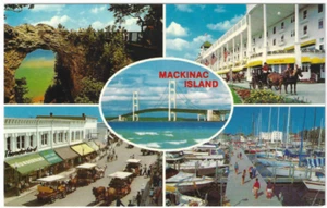 Mackinac Island Arch Rock Main Street Grand Hotel Harbor Vintage Postcard - Picture 1 of 2