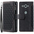 Rhombic Wallet Case,luxury Leather Zipper Flip Card For Sony Xperia Xz2 Compact