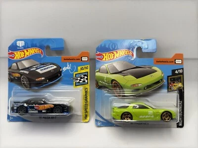 Hot Wheels | '95 Mazda RX-7 | Mad Mike | Lot Of 2 Short Cards | Black and Green - Image 1 of 4