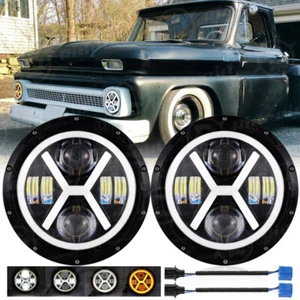 Pair 7" Inch Round LED Headlights for Chevy Truck Camaro C10 Halo Angel Eyes DRL - Picture 1 of 22
