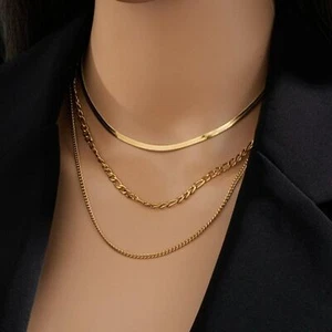 18K Gold Plated Geometric Necklaces, Stainless Steel, Minimalist Style - Picture 1 of 7