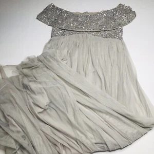 Maya Maternity ASOS Maternity Gown Maxi Off The Shoulder Silver Sequin & Tulle - Picture 1 of 12