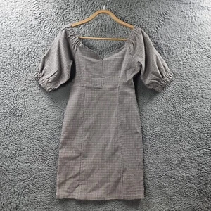 Valleygirl Womens Bodycon Womens Dress Size 8 Beige Brown Check Off the Shoulder - Picture 1 of 13