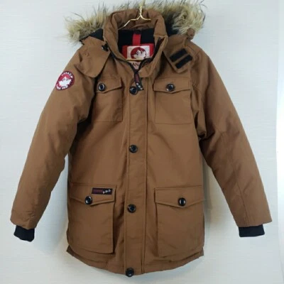 加拿大 Weather Gear 夹克 Parka Youth Kid 大号 14/16 棕色人造毛皮连帽外套 — 第 1/4 张图片