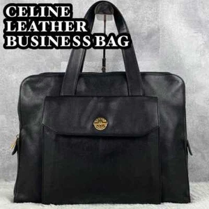 CELINE Handbag Tote Shoulder Bag A4 Circle Logo Leather Black women's USED JAPAN - Picture 1 of 10
