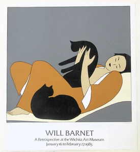 Will Barnet Woman With Two Cats 1983 Wichita Museum Silkscreen Poster 31 x 28 - Picture 1 of 2