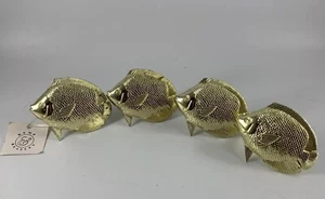 4 Kemp Beatley Gone Fishin" Fish Napkin Ring Holders Goldtone - Picture 1 of 6