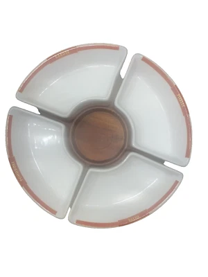 POTTERY BARN Rustica Lazy Susan Wood Base Spins 4 Serving Trays-12in. Dips/Chips - Image 1 of 4