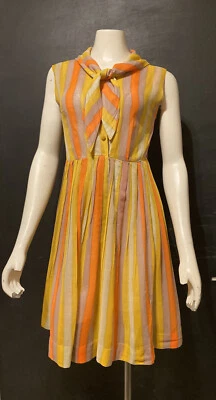 Vintage Nancy of New York sunburst listrado scooter vestido buceta arco MINI M - Imagem 1 de 4