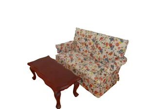 Dolls House Sofa and Table Set Floral Pattern Furniture Miniature 1:12th Scale - Picture 1 of 18
