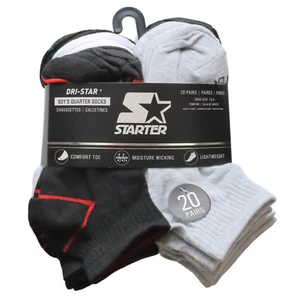 20 Pairs Starter Boy's Quarter Socks Dri-Star Sizes 10-4 Boys, Moisture-Wicking - Picture 1 of 6