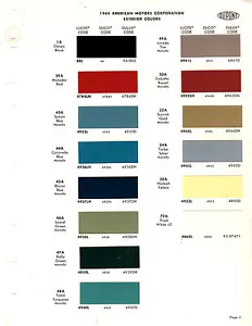1968 RAMBLER AMERICAN MARLIN JAVELIN AMX AMBASSADOR REBEL PAINT CHIP DUPONT - Bild 1 von 1