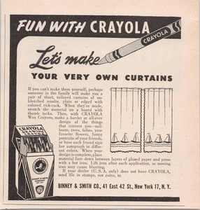 Anuncio impreso vintage Crayola años 40 hagamos tus propias cortinas hágalo usted mismo artesanía - Imagen 1 de 1