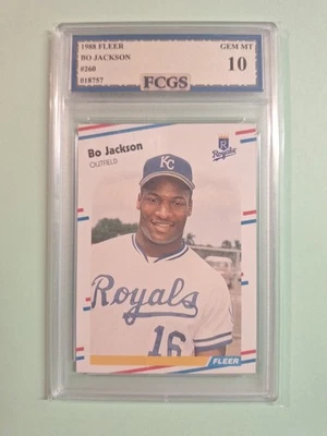 1988 Fleer #260 Bo Jackson FCGS 10 GEM MINT PSA 10 Equilivant  - Image 1 of 2