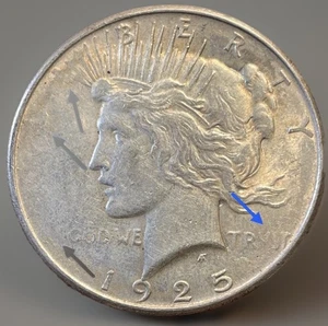 NICE!! 1925 Peace Dollar Struck Through Grease Mint Error! Obv. See Pics! PD-002 - Picture 1 of 3