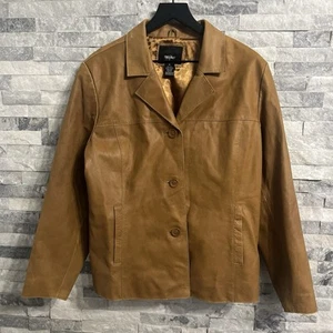 2000's Retro Mossimo Size XL Leather Brown Button Genuine Leather Jacket Blazer - Picture 1 of 8