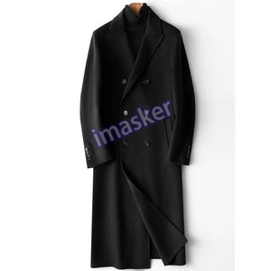 Men's Coat Long Double Breasted Knee High Double-sided Woolen Windbreaker Coat - Picture 1 of 26