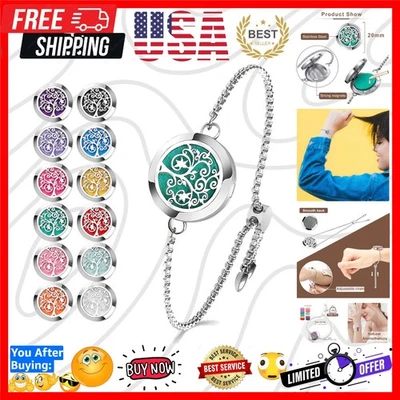 Pulsera difusora de aceites esenciales medallón de aromaterapia de acero inoxidable ajustable... Foto 1 de 4