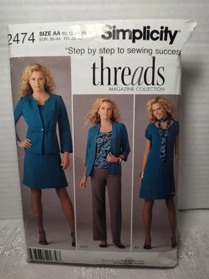 Simplicity Threads Collection #2474 Dress Top Pants Jacket Scarf Size AA 10-18 - Image 1 of 4