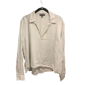 Saks Fifth Avenue Damen hellbraun High Low Coastal Leinen Top XL Strand Reise Boho - Bild 1 von 5