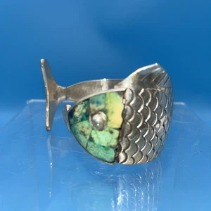Brazalete Chunkjy Firmado HOB 925 México Turquesa Pez 52 gramos - Imagen 1 de 10