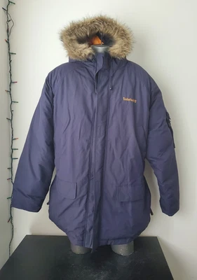 Chaqueta Parka de Plumón TIMBERLAND Hombres Talla 2XL Piel Sintética Con Capucha Azul Foto 1 de 4