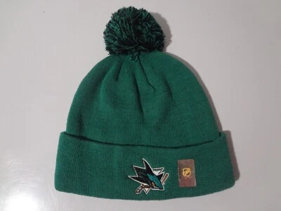 NHL San Jose Sharks LOGO Knit Cuffed Pom Beanie Hat Zephyr Graf-X NEW NWOT Teal - Image 1 of 2