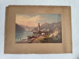 Stampa antica litografia Heinrich Hiller Tower di villaggio di pescatori - Foto 1 di 4