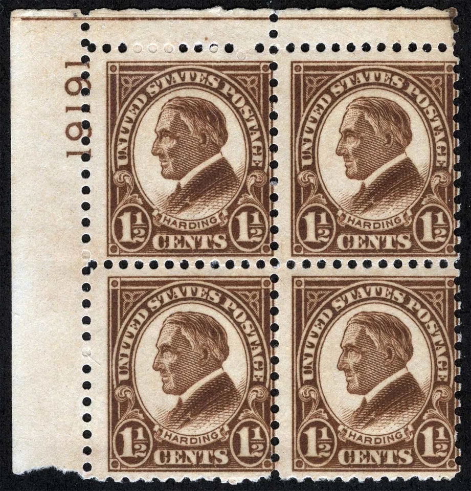 US Sc 633 Yel Brn 1 1/2¢ 1926 MNH OG p.10 1/2x11 Plate No.19191 Blk of 4 - Image 1 of 1