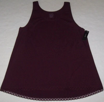 NUEVO CON ETIQUETAS Camiseta sin mangas Natori Bliss algodón/elastano VINO CIRUELA VINO tejida suave XXL adorno de encaje Foto 1 de 3