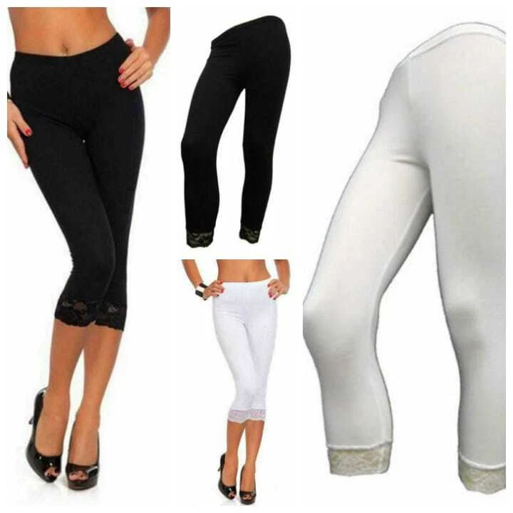 Leggings para mujer Capri de encaje suave elásticos viscosa damas 3/4 pantalones recortados Foto 1 de 1