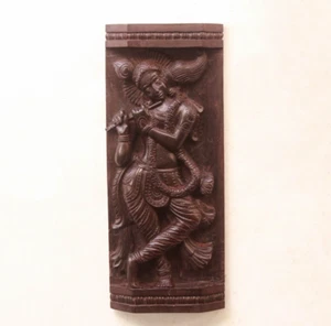 Krishna Statue Wooden Wall Panel Vintage Home Temple Garden Decor Antique Art - Picture 1 of 4