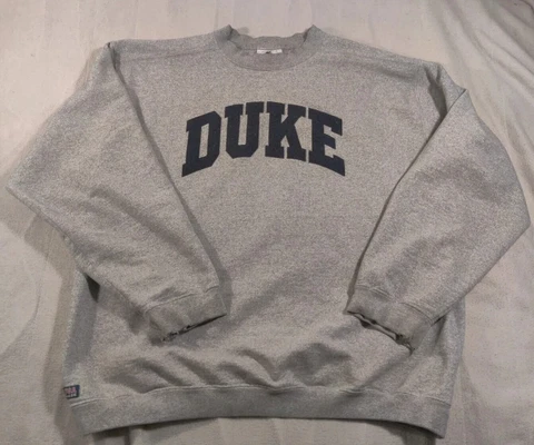 Vintage Duke Blue Devils Mens Sweatshirt Gray 2XL USA Made Felt Cotton Exchange Cover