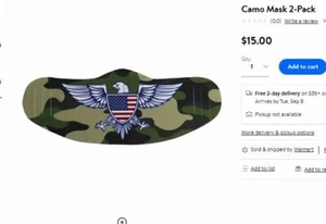2 Pack Unibody Soft Stretch Face Mask One Size Fits Most Camo Eagle Made In USA - Picture 1 of 6